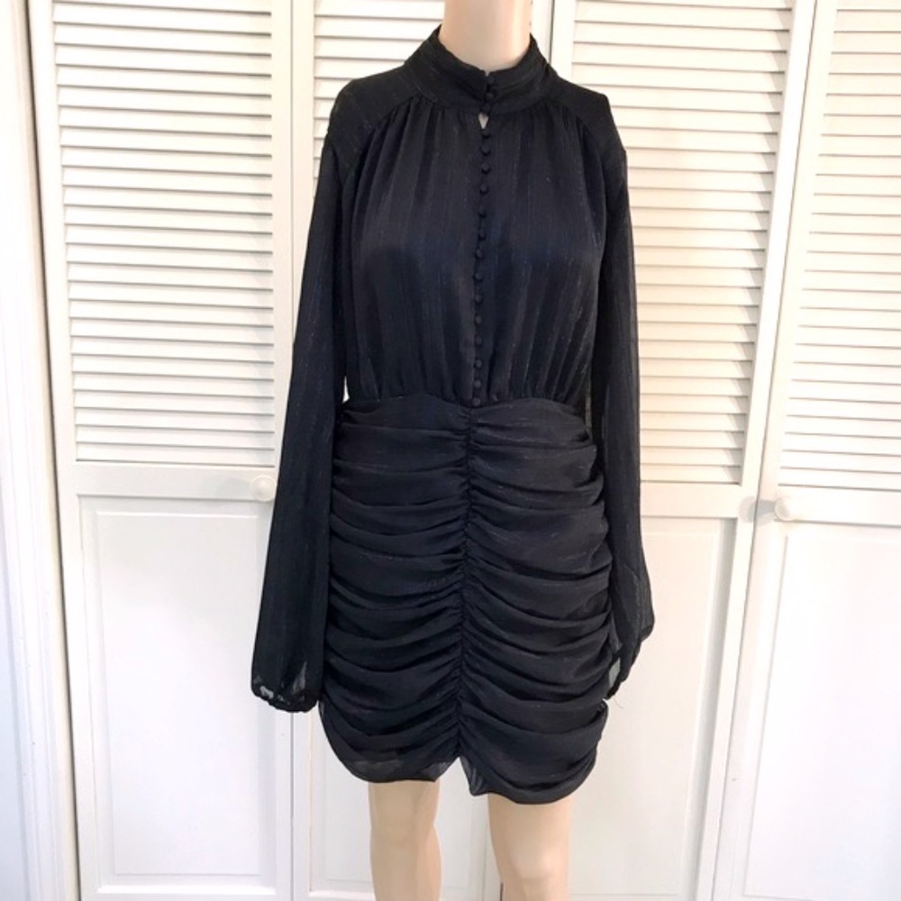 NWT House Of Harlow 1960 Lurex Metallic Ruched Mini Dress Black Size 8